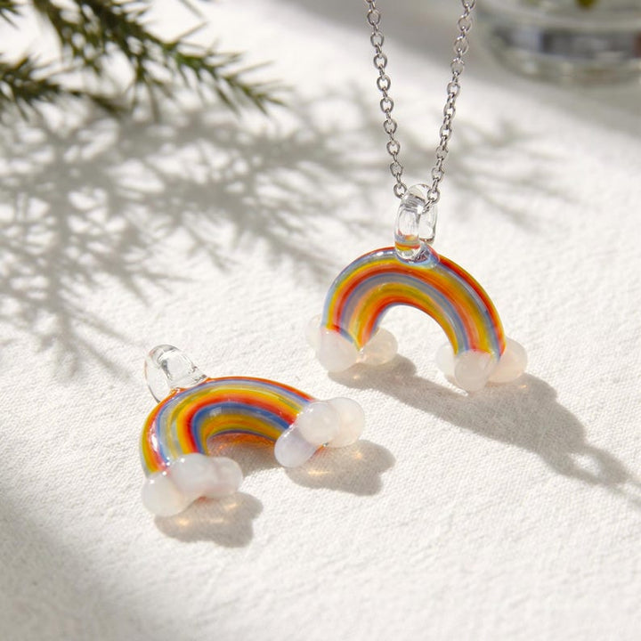 Blown Cheerful Glass Rainbow Cloud Pendant, Colorful Summer Festival Necklace, Teen Daughter Christmas Present, Everyday Prismatic Jewelry