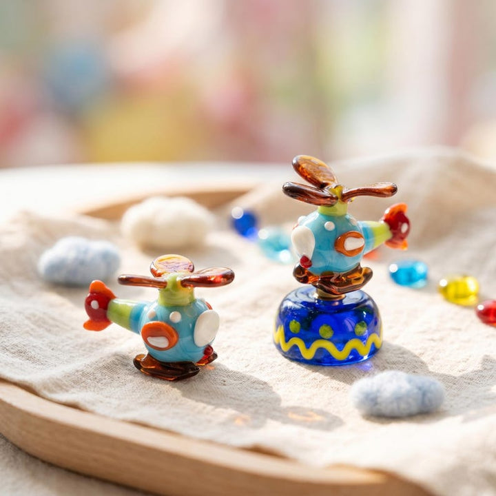 Miniature Blown Glass Helicopter Figurine, Cute Aviation Decor for Nursery, Fairycore Desk Buddy, Christmas Gift for Toddler, Pilot Keepsake