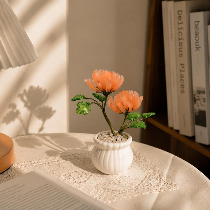 Handmade Glass Chrysanthemum Flowers, Orange Eternal Flower Decor,