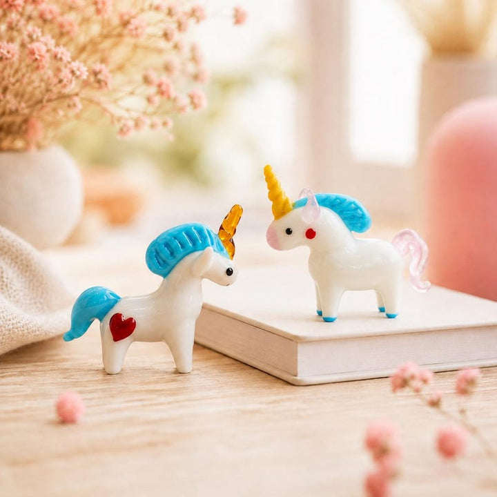 Handblown Miniature Glass Unicorn Figurines, Playful Nursery Room Decor, Fairycore Kids Birthday Gift, Magical Desk Buddy for Home Office