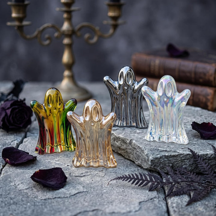 Handcrafted Glass Ghost Figurine, Spooky Desktop Phantom for Halloween, Minimalist Autumn Mantel Accent, Witchy Fall Present for Goth Friend